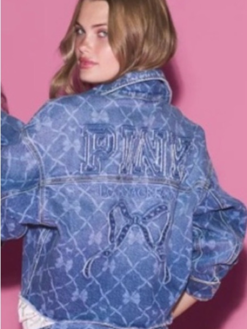 PINK Victoria's Secret x LoveShackFancy Blue Embroidered Butterfly Denim Jacket